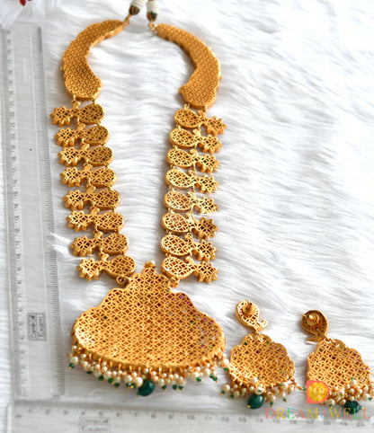 Matte finish real kemp gold look alike Lakshmi  haar set  dj-31349