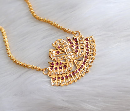 Gold tone cz white-ruby swan south Indian chain dj-19427