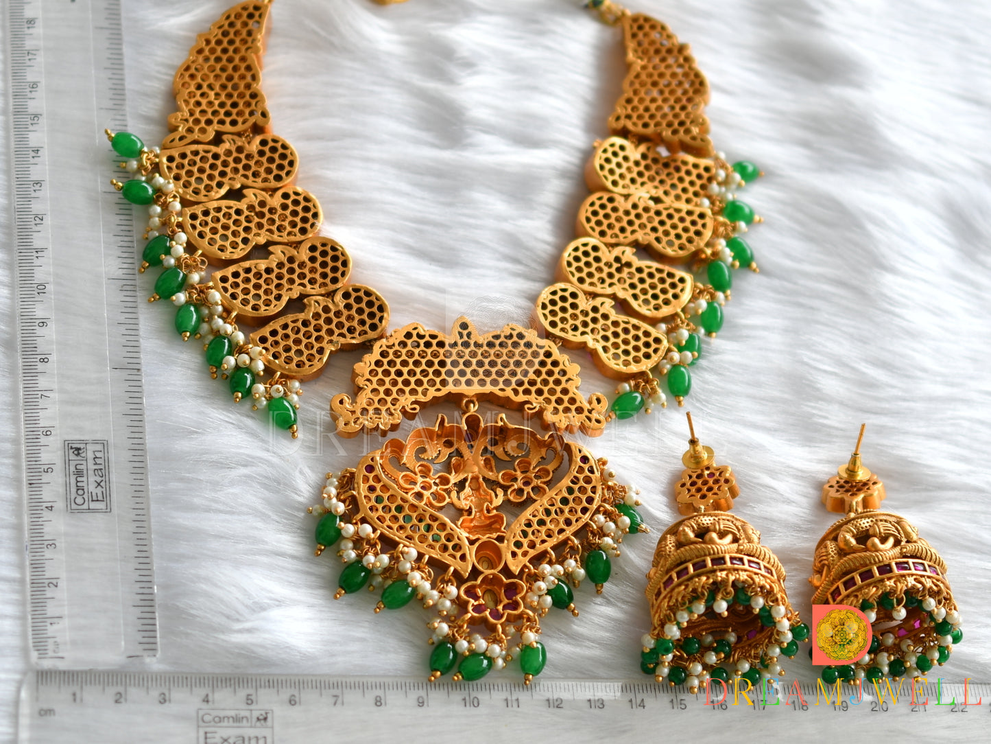 Matte finish real kemp-green gold replica necklace set dj-29063