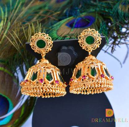 Gold tone green nagapadam 8 petal jhumkka dj-35968