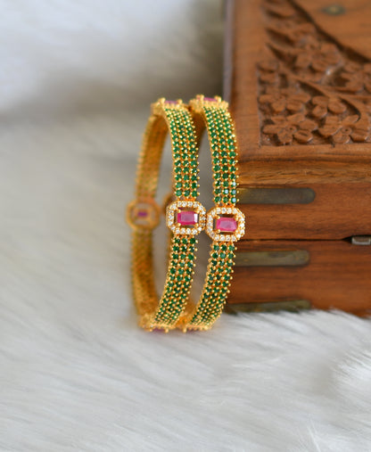 Matte finish cz Green-ruby block stone Bangles