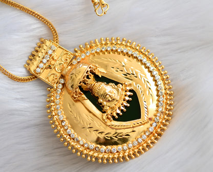 Gold tone white-green Nagapadam big round Lakshmi pendant with chain dj-30245