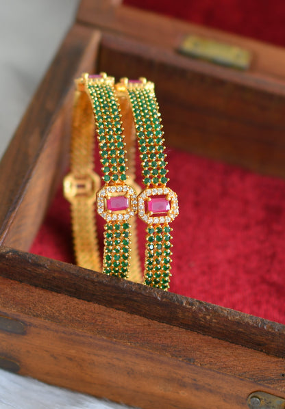 Matte finish cz Green-ruby block stone Bangles