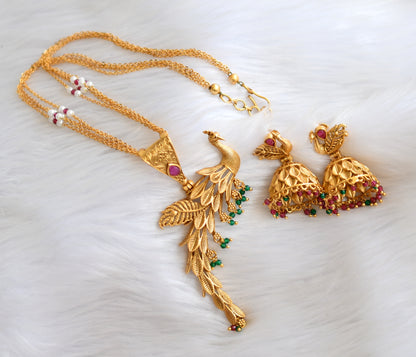 Antique gold tone ruby-emerald peacock chain set dj-14808