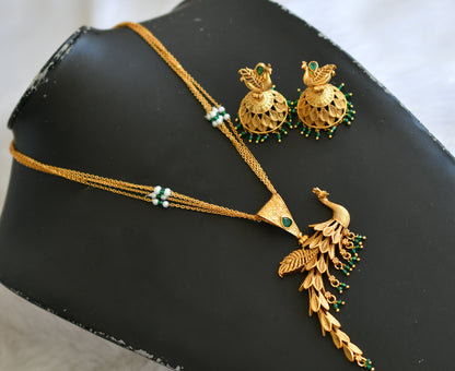 Antique gold tone emerald peacock chain set dj-14806