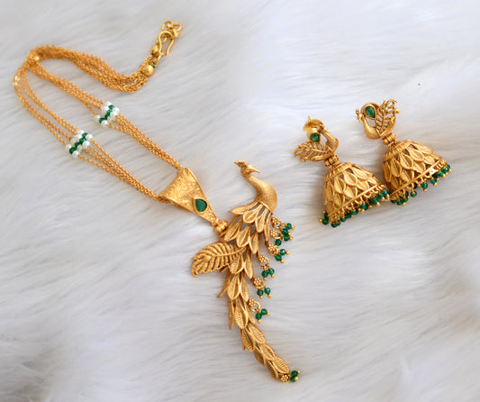 Antique gold tone emerald peacock chain set dj-14806