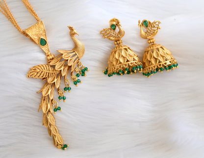 Antique gold tone emerald peacock chain set dj-14806