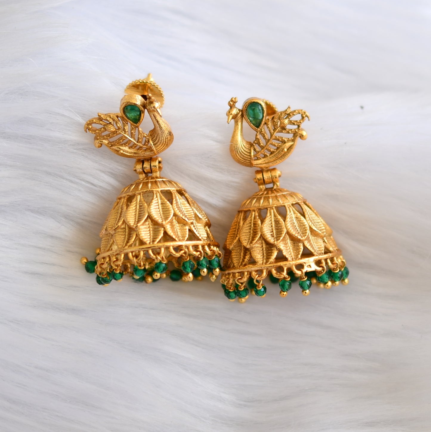 Antique gold tone emerald peacock chain set dj-14806