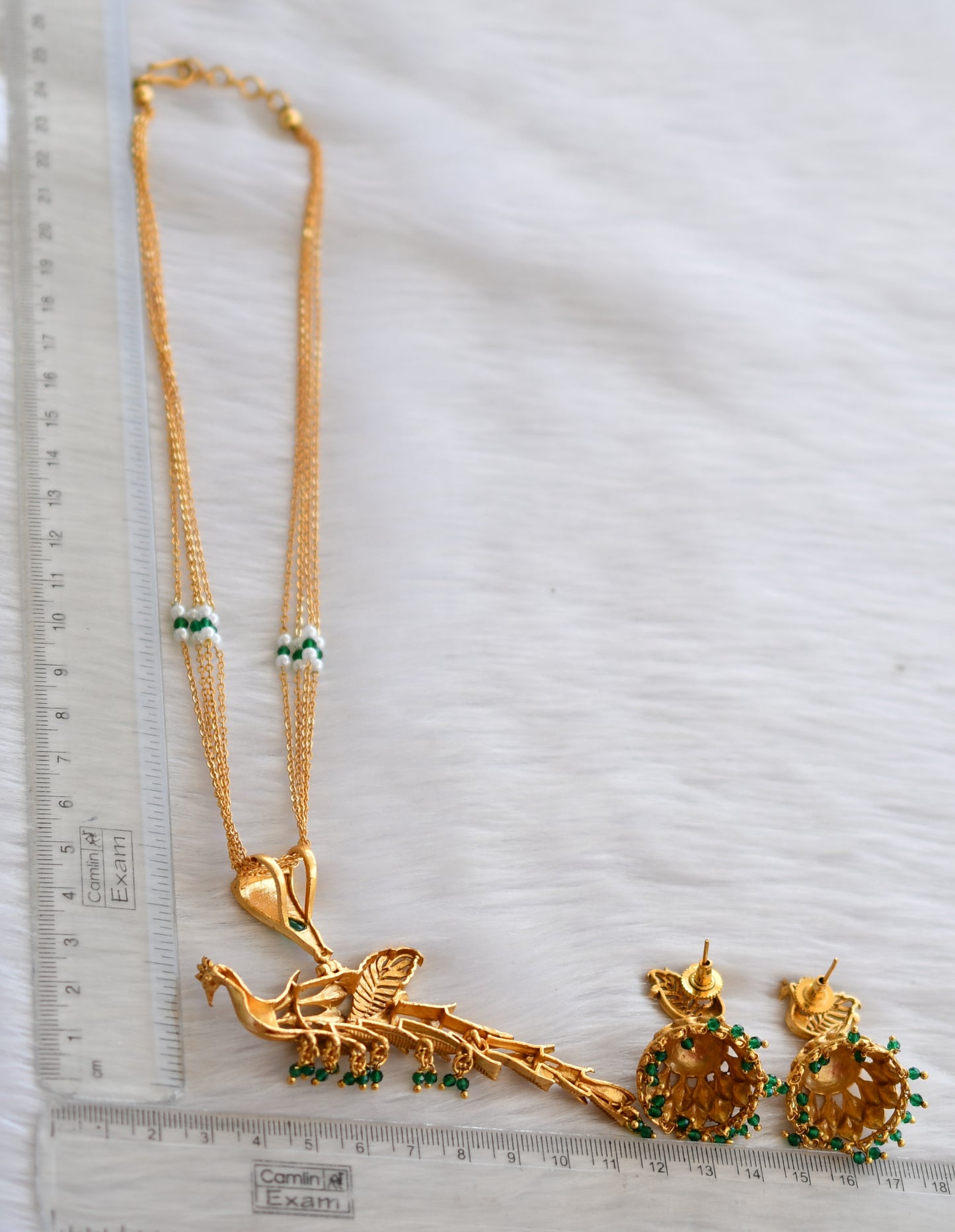 Antique gold tone emerald peacock chain set dj-14806