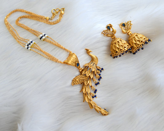 Antique gold tone blue peacock chain set dj-14807