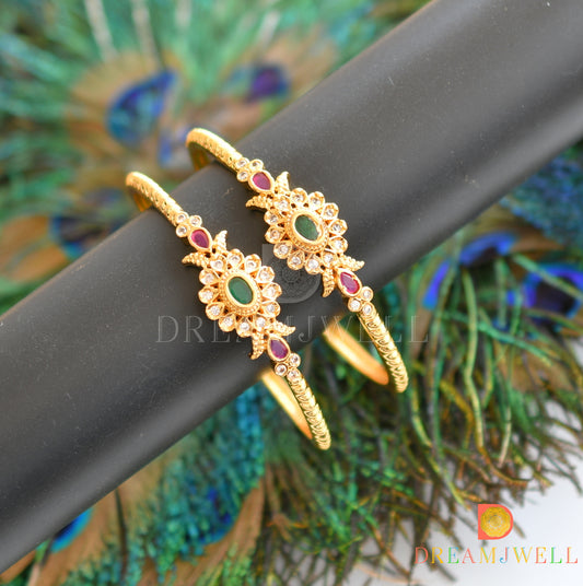 Gold tone ruby-emerald designer set of 2 Bangles(2.8) dj-35453