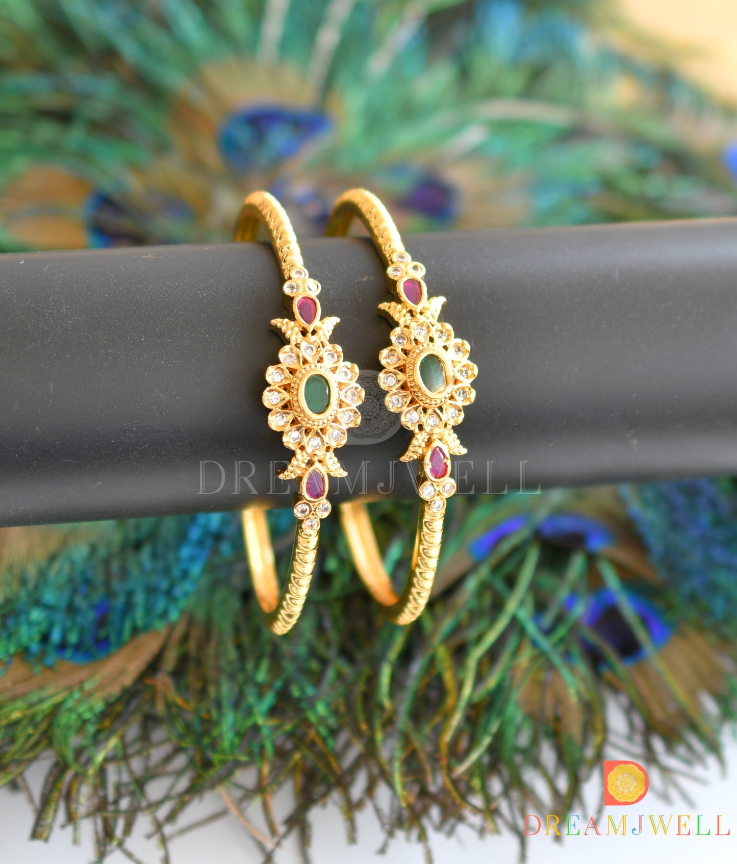 Gold tone ruby-emerald designer set of 2 Bangles(2.8) dj-35453