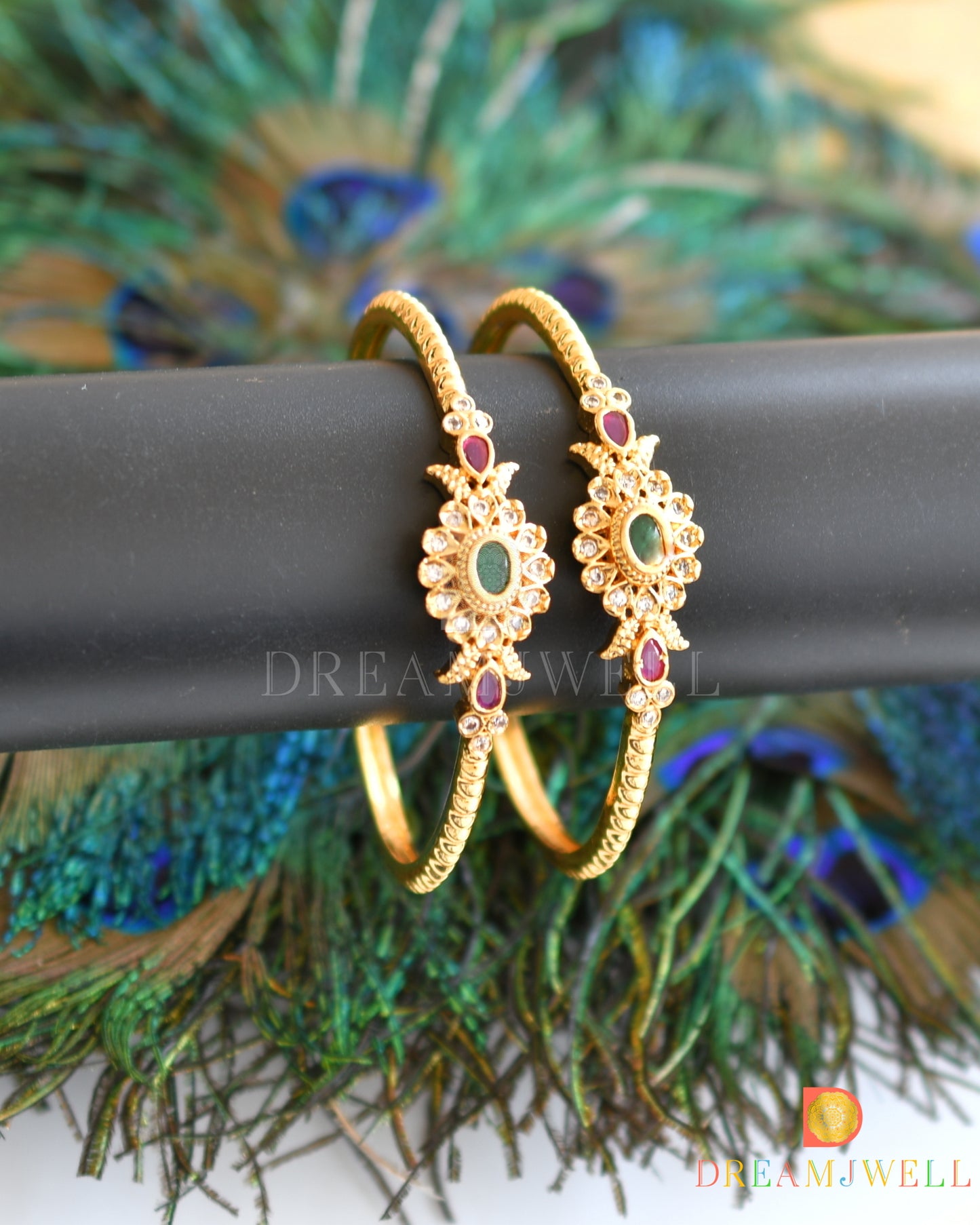 Gold tone ruby-emerald designer set of 2 Bangles(2.8) dj-35453