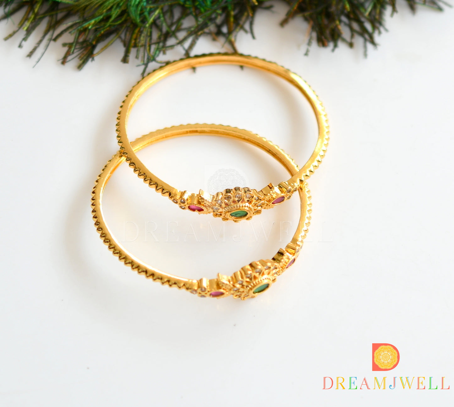 Gold tone ruby-emerald designer set of 2 Bangles(2.8) dj-35453