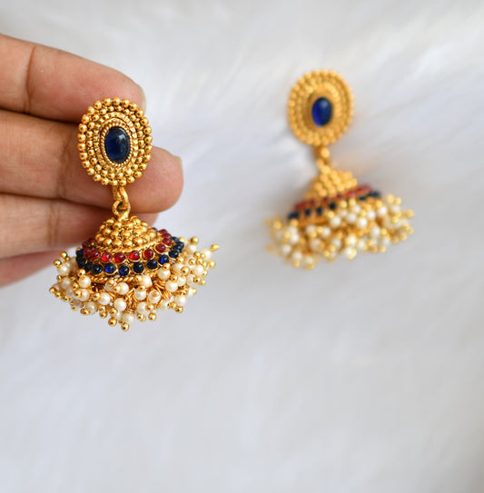 Antique pearl cluster kemp-blue Jhumkka dj-02095