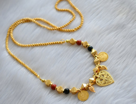 Gold tone black-coral beads mango-Lakshmi coin Heart Christian cross mangalyam dj-39748