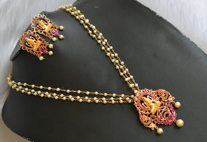 Gold Tone Cz ruby pearl Lakshmi necklace set dj-02130