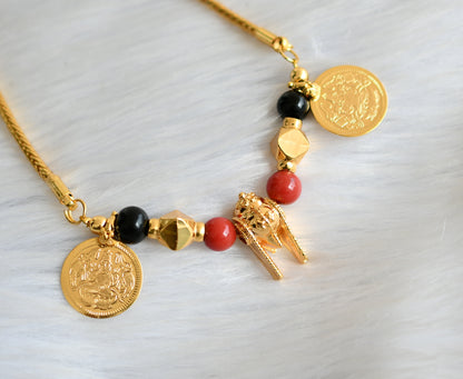 Gold tone black-coral beads Lakshmi coin Thiru mangalyam dj-40487