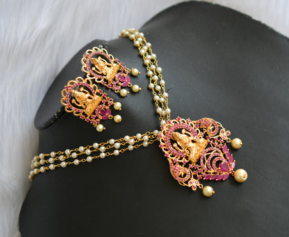 Gold Tone Cz ruby pearl Lakshmi necklace set dj-02130