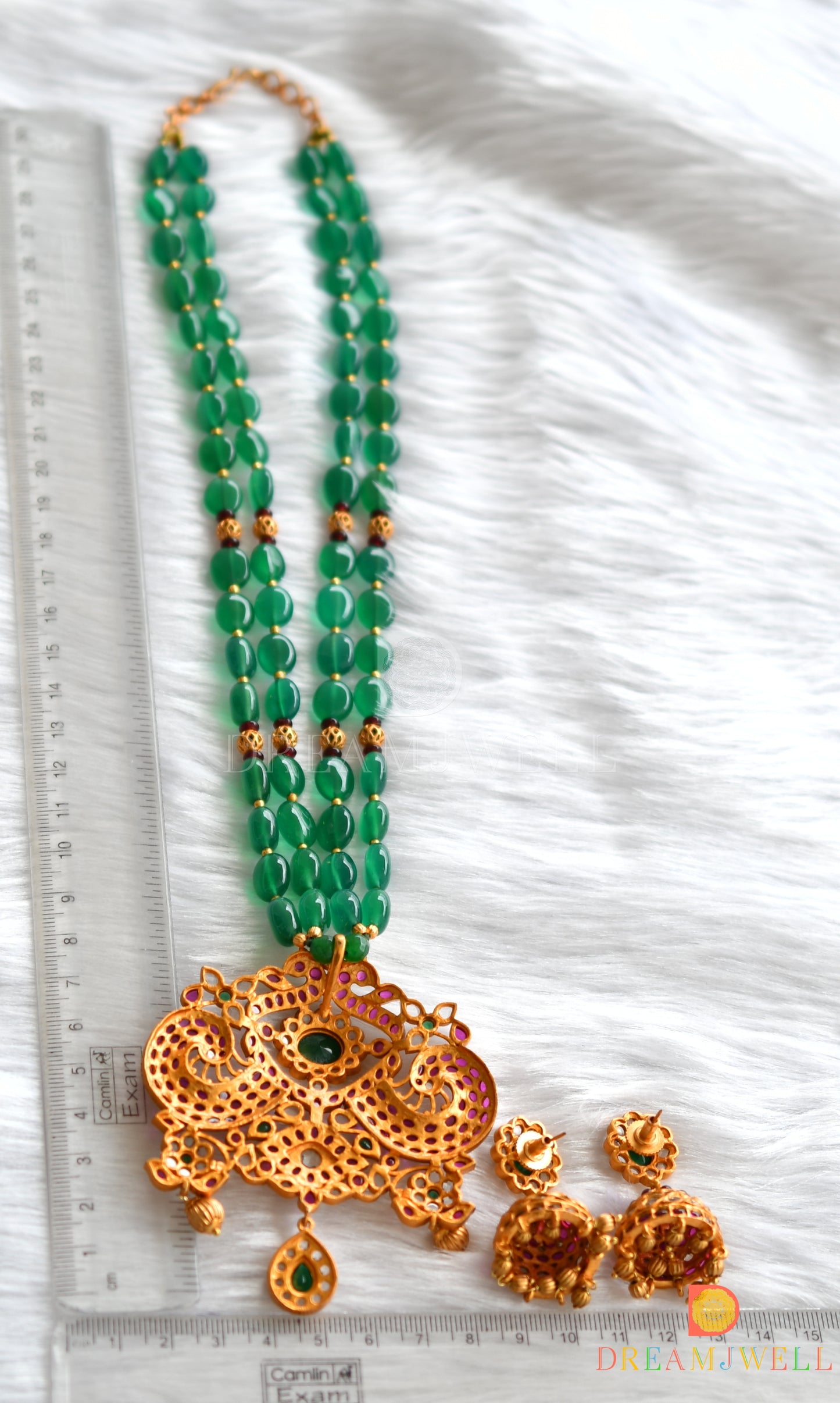 Matte finish real kemp-green onyx beaded haar set dj-19591