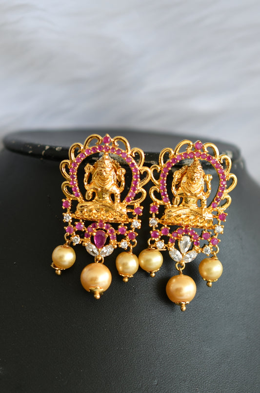 Gold tone cz ruby pearl Lakshmi necklace set dj-02131