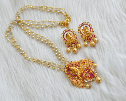 Gold tone cz ruby pearl Lakshmi necklace set dj-02131