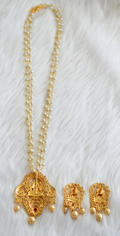 Gold tone cz ruby pearl Lakshmi necklace set dj-02131