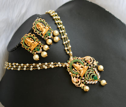 Gold tone Cz green Lakshmi necklace set dj-02133