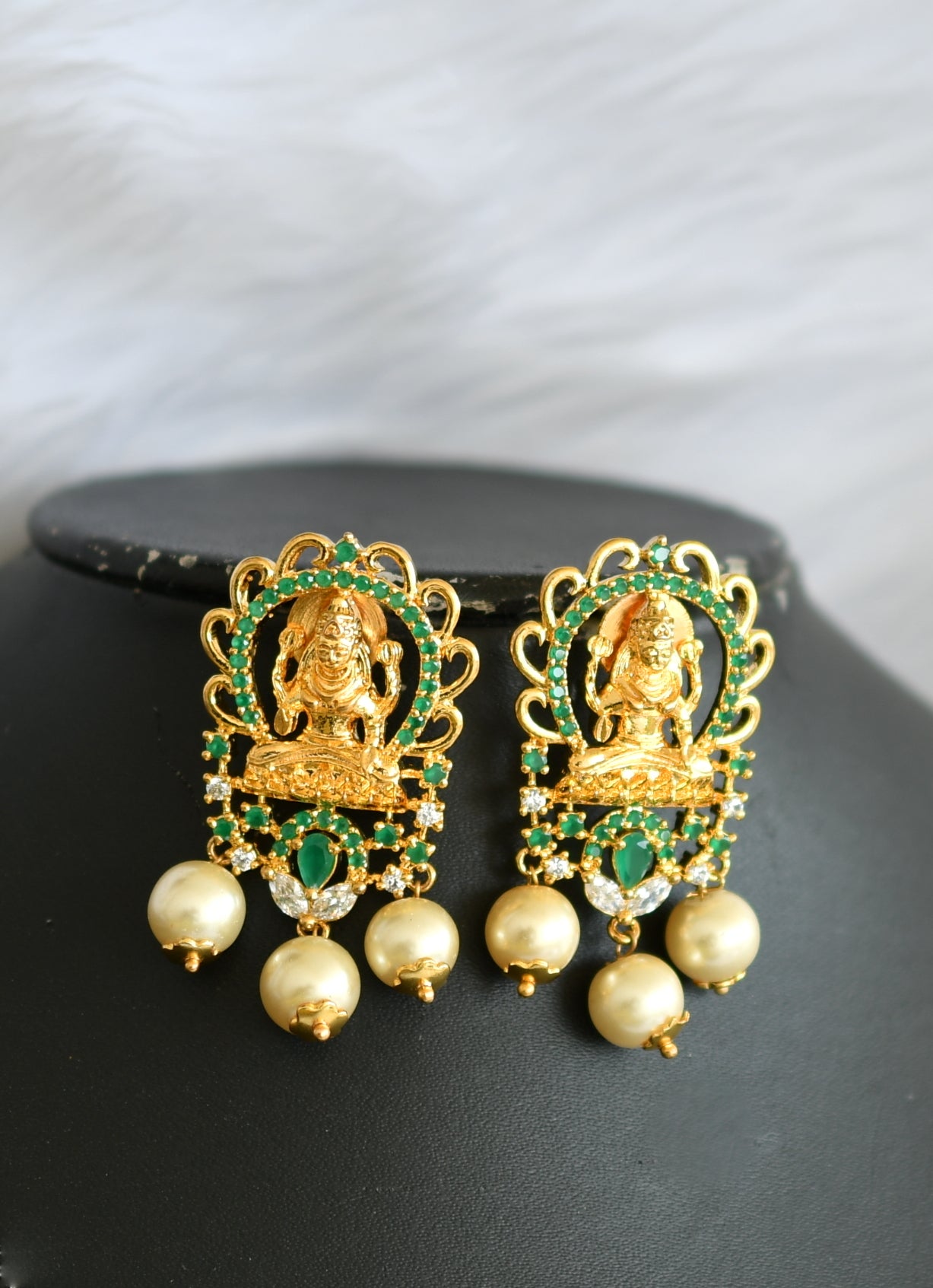 Gold tone Cz green Lakshmi necklace set dj-02133