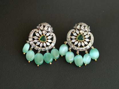 Two tone white-sea green sliced beads Victorian necklace set dj-41869