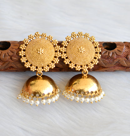 Antique gold tone Pearl Round Jhumkka dj-03444