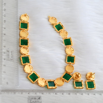 Matte finish green block stone necklace set dj-39806