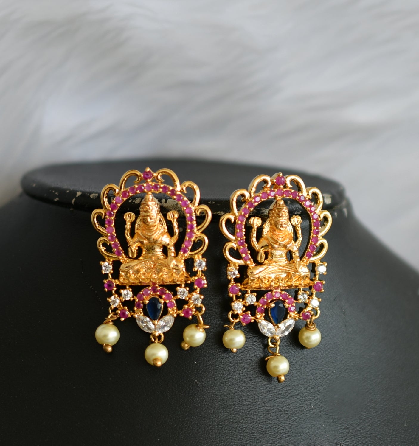 Gold tone cz ruby-blue Lakshmi necklace set dj-02132