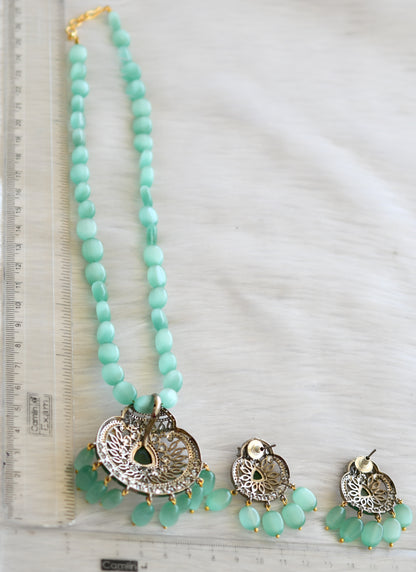 Two tone white-sea green sliced beads Victorian necklace set dj-41869