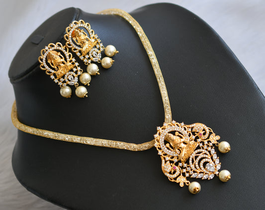 Gold tone cz white Lakshmi necklace set dj-02448