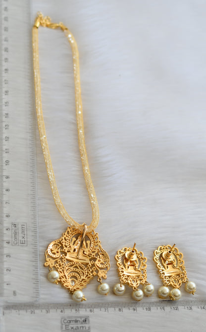 Gold tone cz white Lakshmi necklace set dj-02448