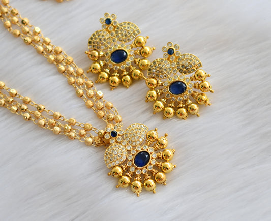 Gold tone blue-white mango pendant necklace set dj-39762
