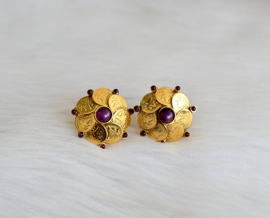 Antique gold tone purple Lakshmi coin earrings dj-17026