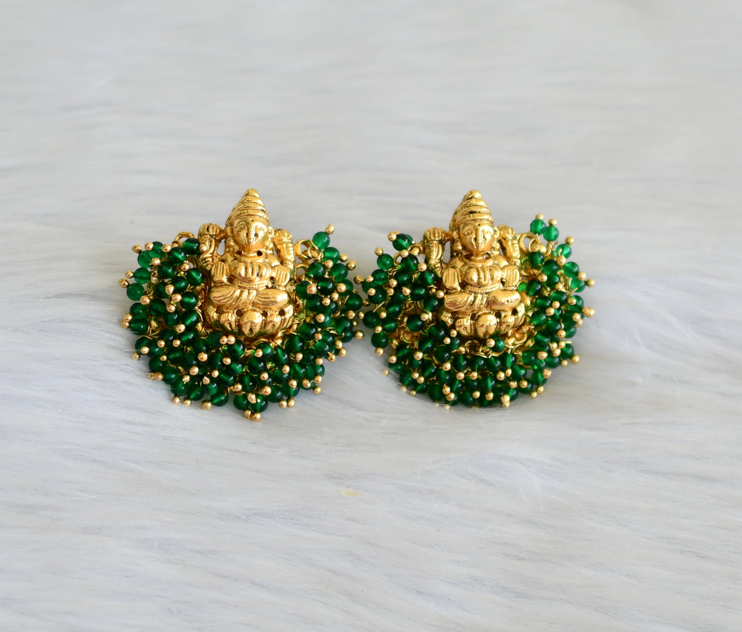 Matte finish Lakshmi green cluster earrings dj-41886