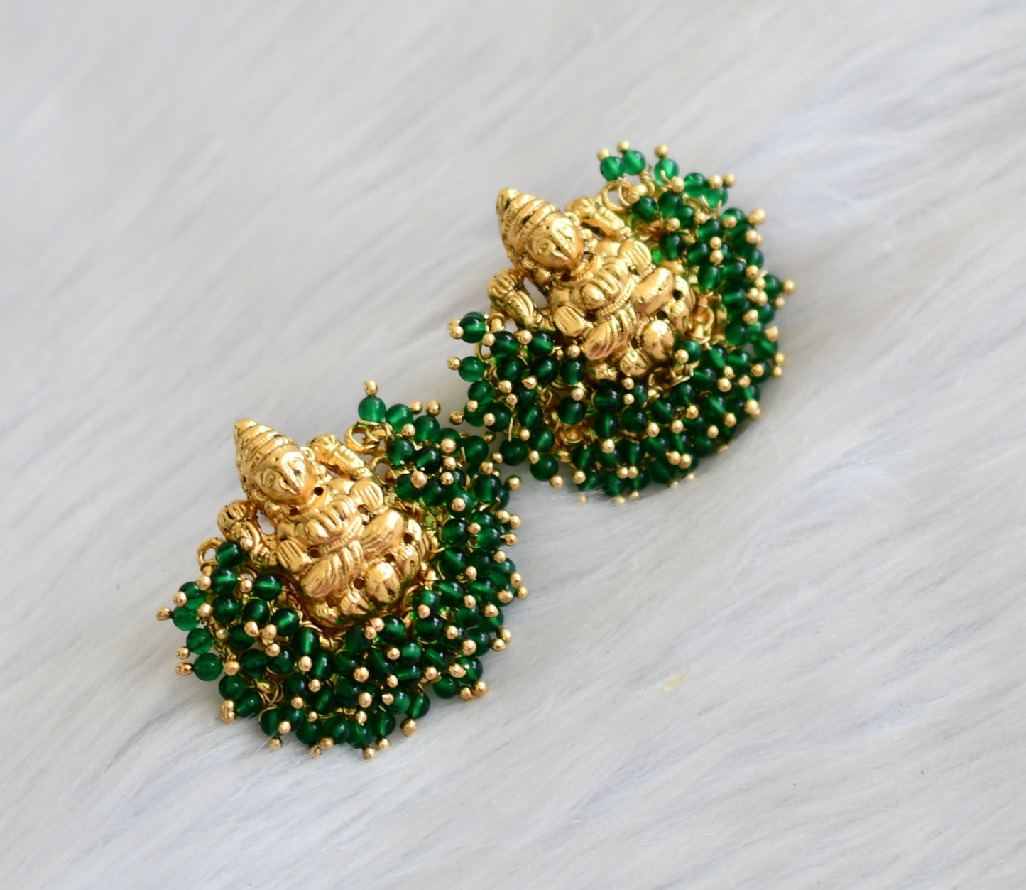 Matte finish Lakshmi green cluster earrings dj-41886