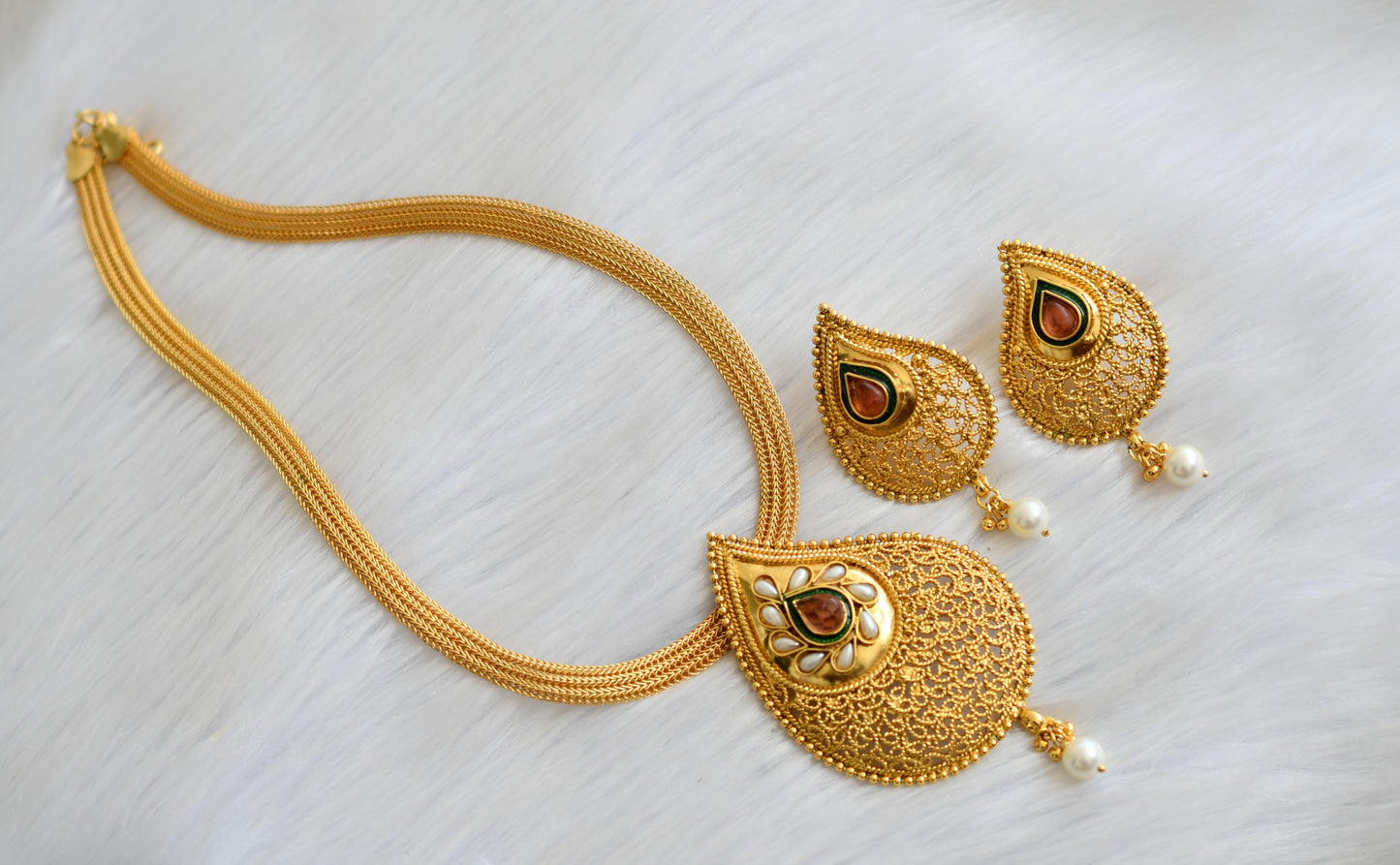 Antique gold tone pearl mango necklace set dj-13557