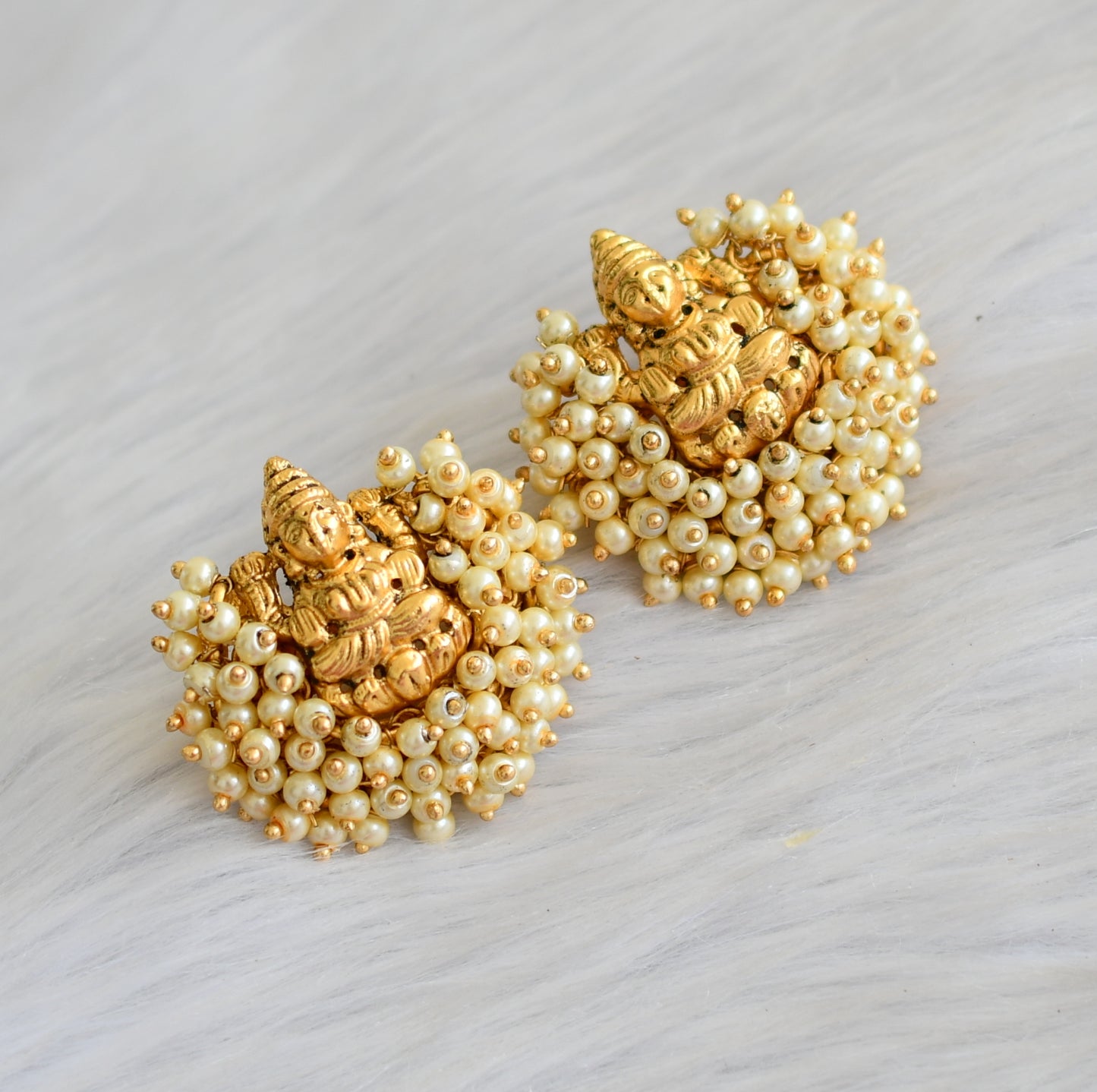 Matte finish Lakshmi pearl cluster earrings dj-41888