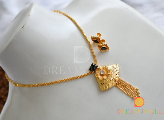 Gold tone black square stone flower necklace set dj-38278