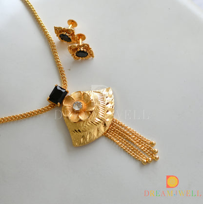 Gold tone black square stone flower necklace set dj-38278