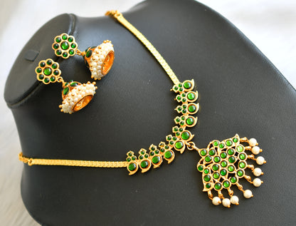 Gold tone green temple mango necklace set dj-18165