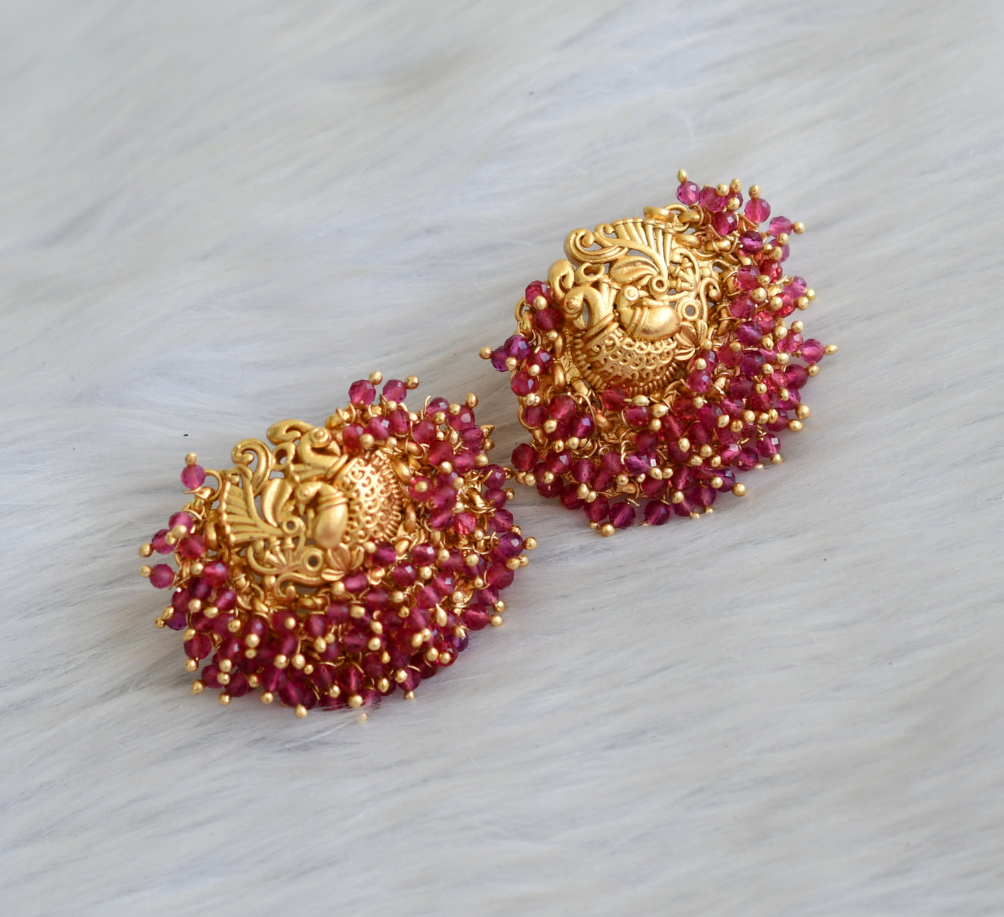Matte finish swan ruby cluster earrings dj-41881