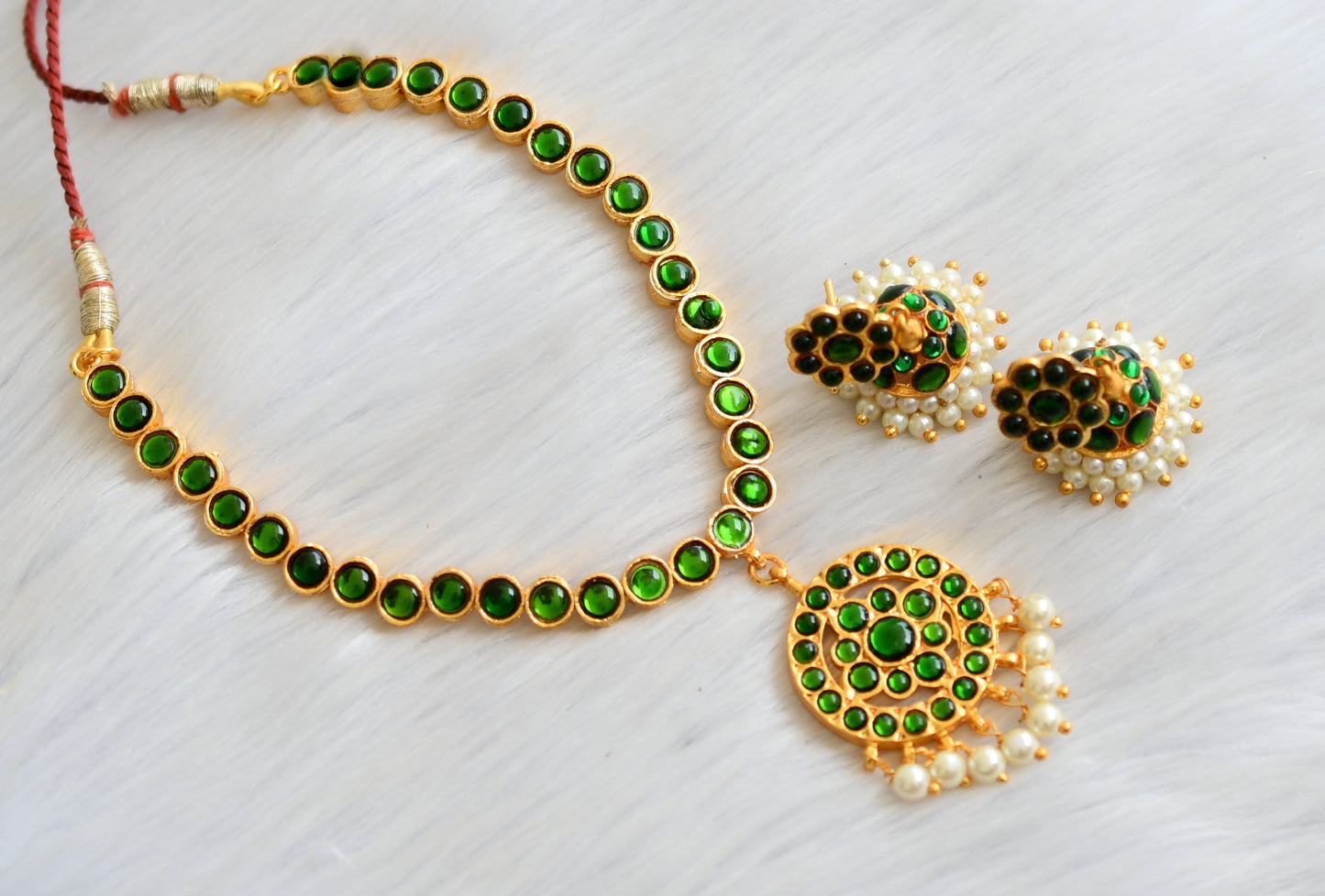 Gold tone green Attigai/Necklace set dj-09160