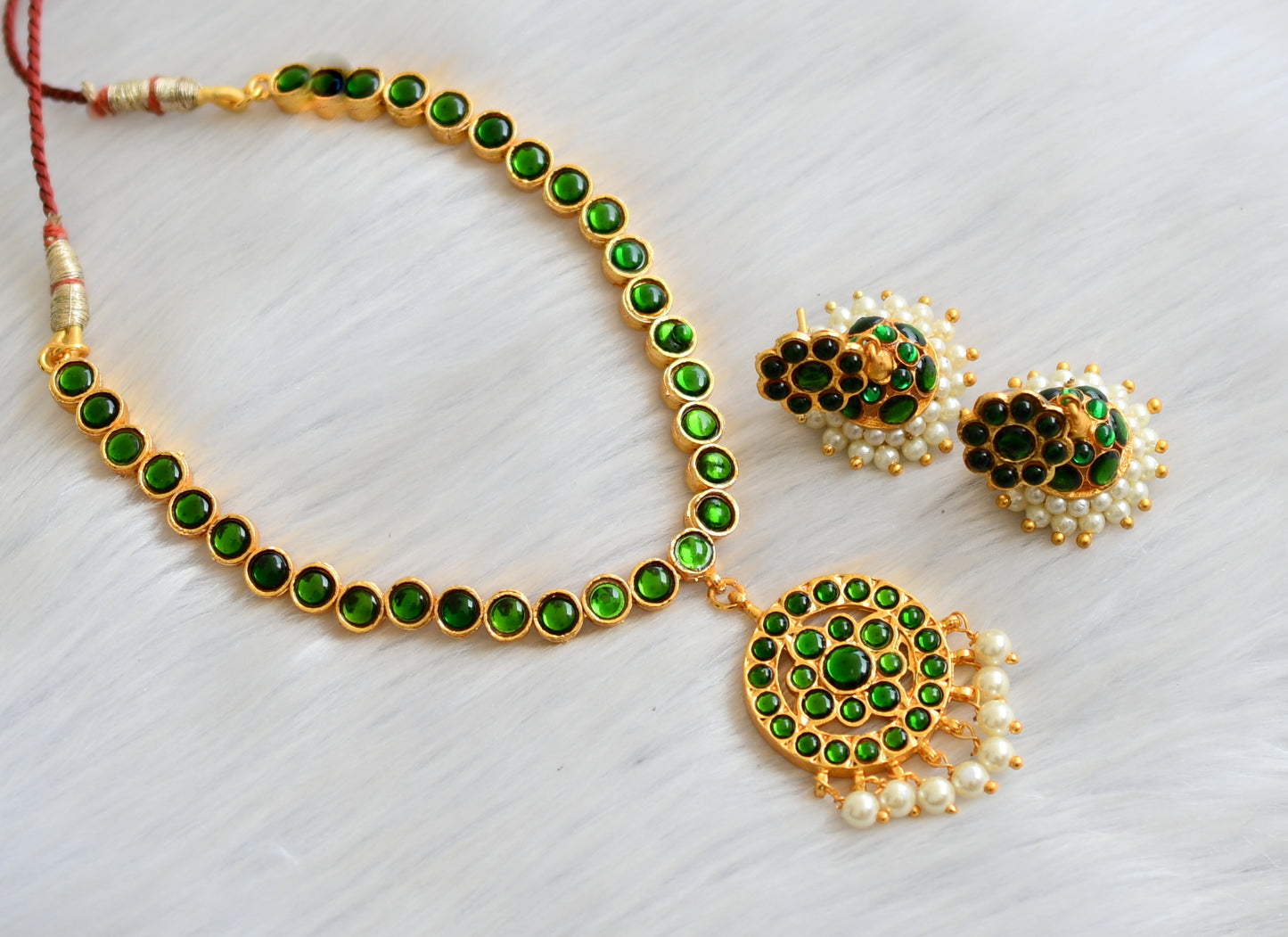 Gold tone green Attigai/Necklace set dj-09160