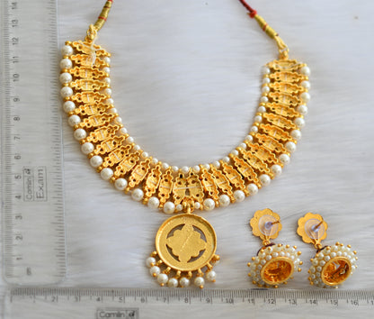 Gold tone kemp-green pearl necklace set dj-22522