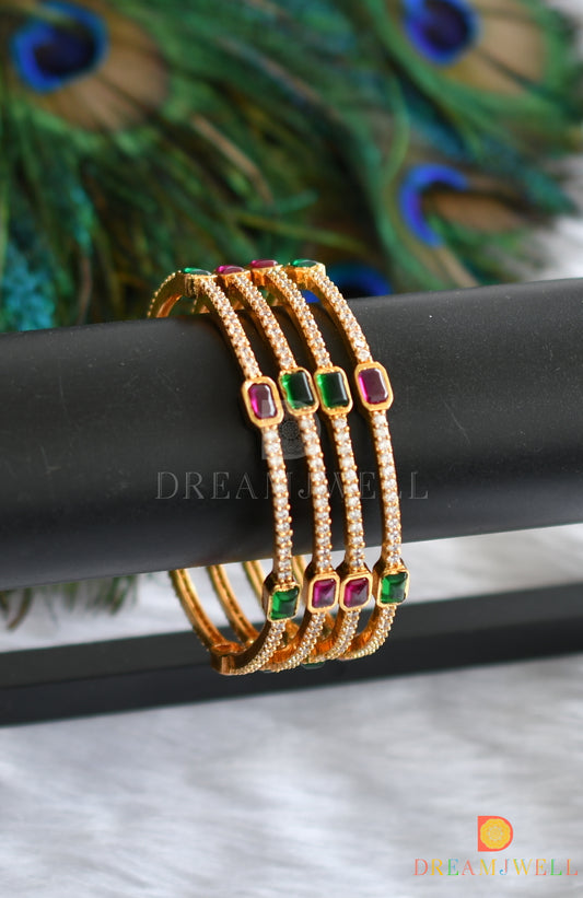 Matte finish cz white-green-kemp set of 4 Bangles (2.4) dj-37555